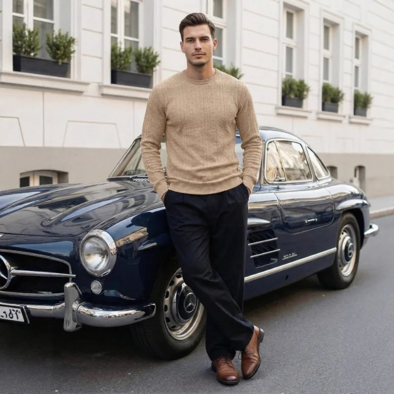 Kensington Cable-Knit Crewneck in camel