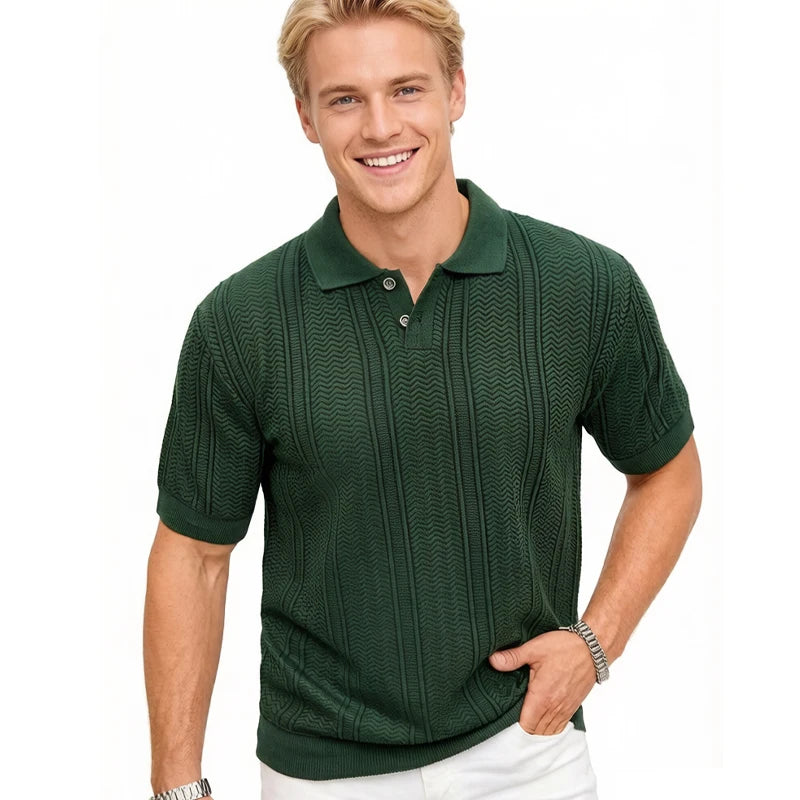 Riviera Textured Knit Polo in green