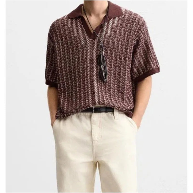 Mayfair Chevron Knit Polo in brown