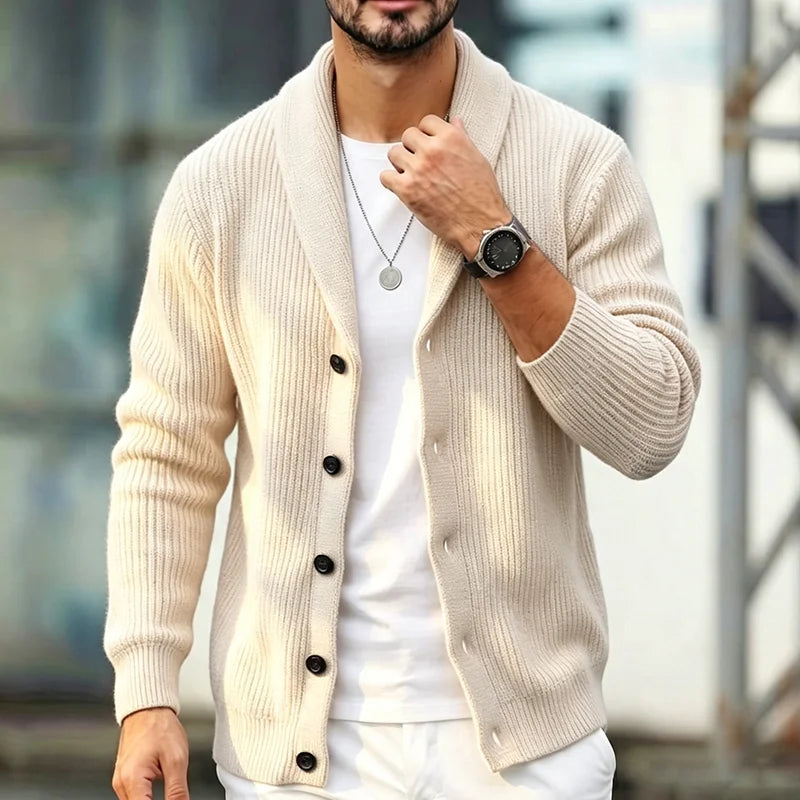 Ashford Shawl-Collar Cardigan in ivory